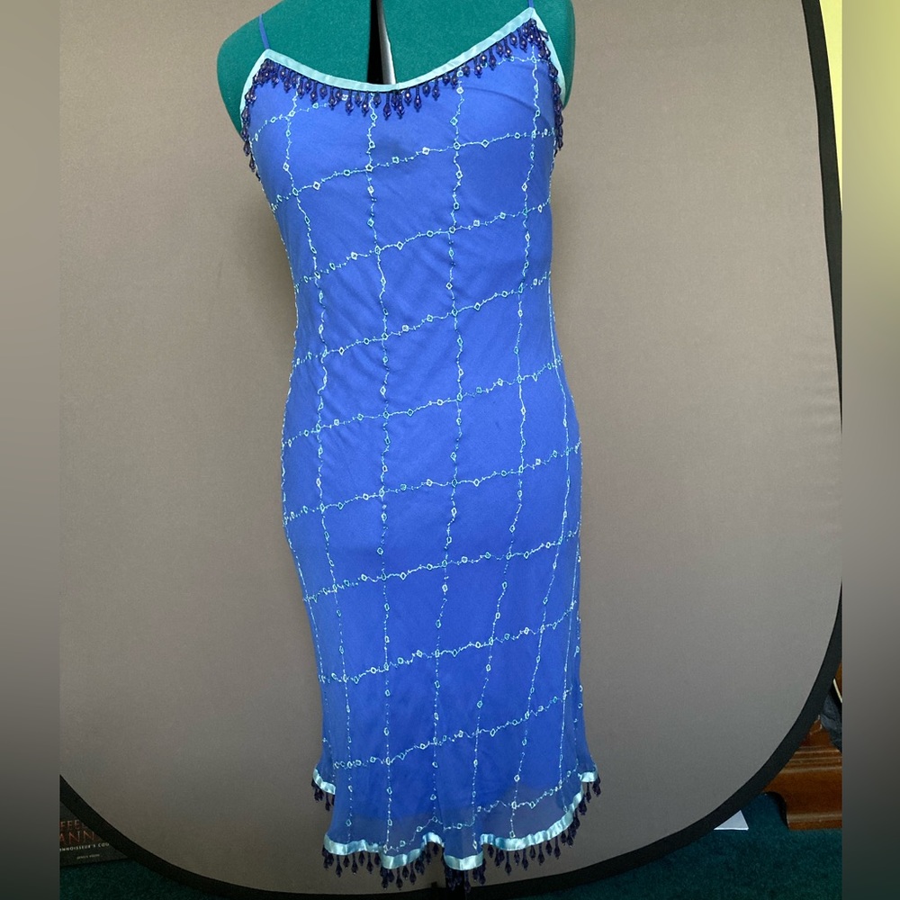Cornflower blue Betsey Johnson beaded and embroidered dress Large L